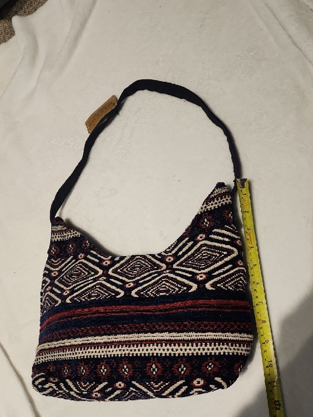 Handwoven Geometric Shoulder Bag in Black, Cream & Burgundy - Picture 6 of 10